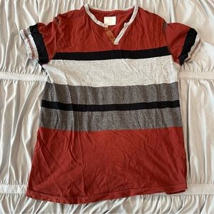 Red, Gray, and Black Striped Henley Tee